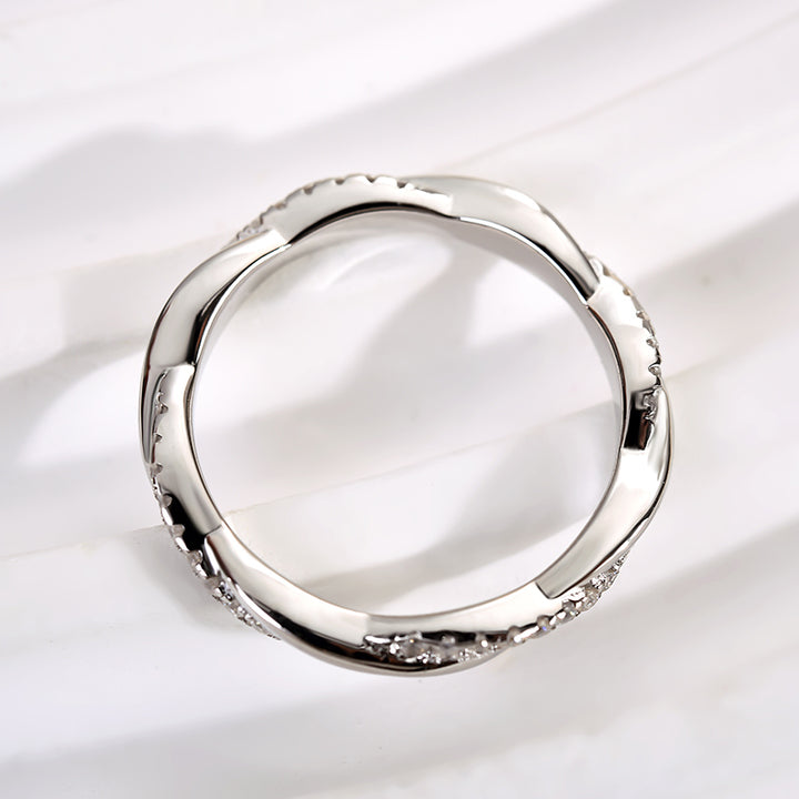Rodiffy Moissanite 0.3 Ct Round Cut Pave White Gold Wedding Band
