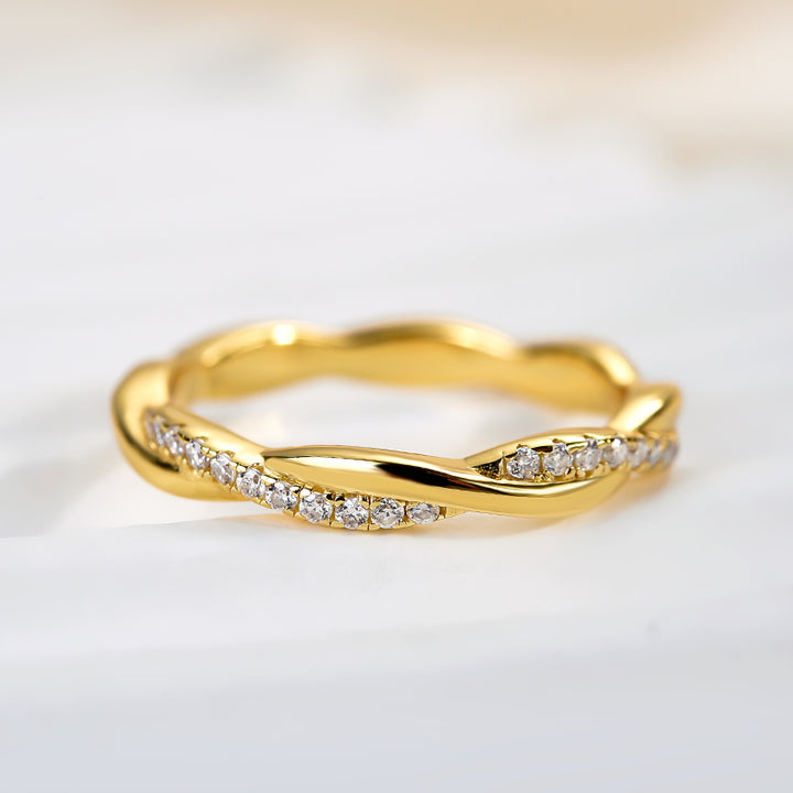 Rodiffy Moissanite 0.3 Ct Round Cut Pave Yellow Gold Wedding Band