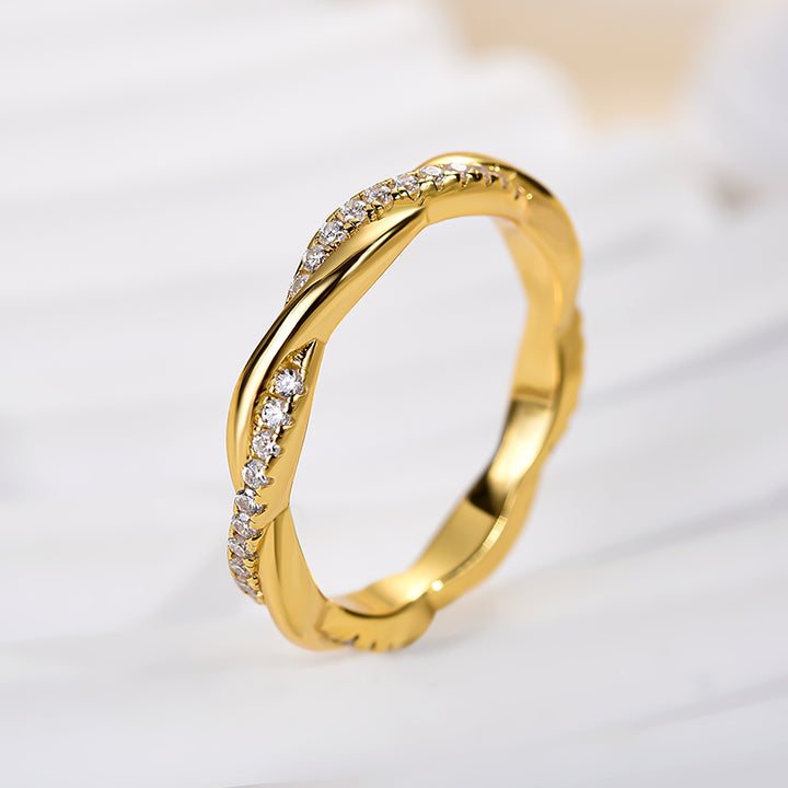 Rodiffy Moissanite 0.3 Ct Round Cut Pave Yellow Gold Wedding Band