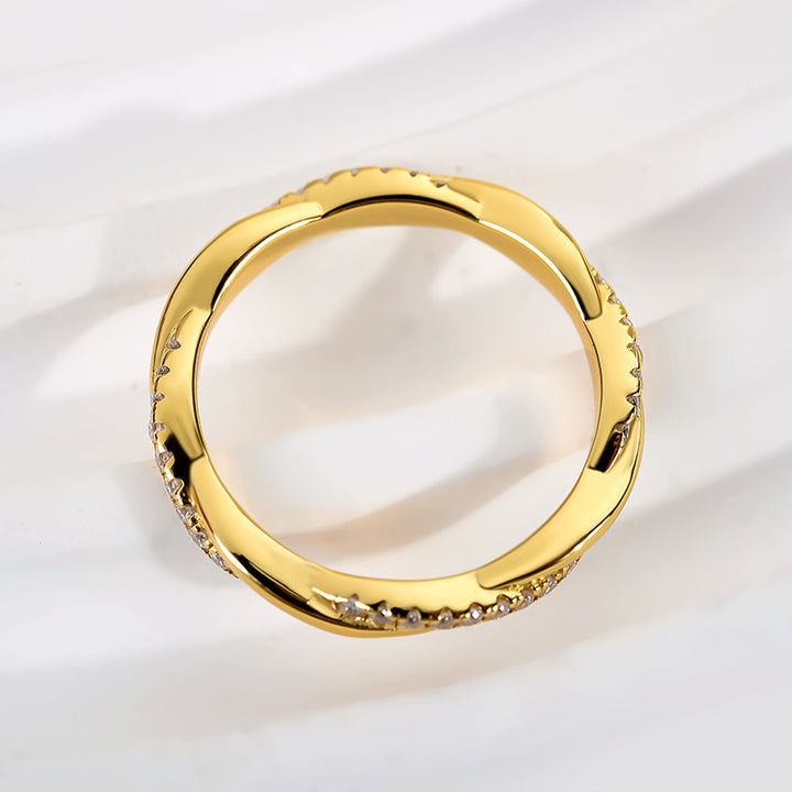 Rodiffy Moissanite 0.3 Ct Round Cut Pave Yellow Gold Wedding Band