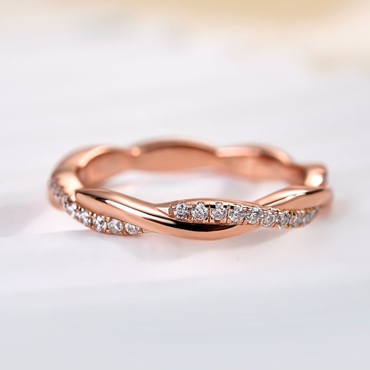 Rodiffy Moissanite 0.3 Ct Round Cut Pave Rose Gold Wedding Band