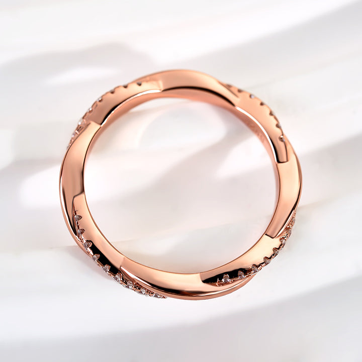Rodiffy Moissanite 0.3 Ct Round Cut Pave Rose Gold Wedding Band