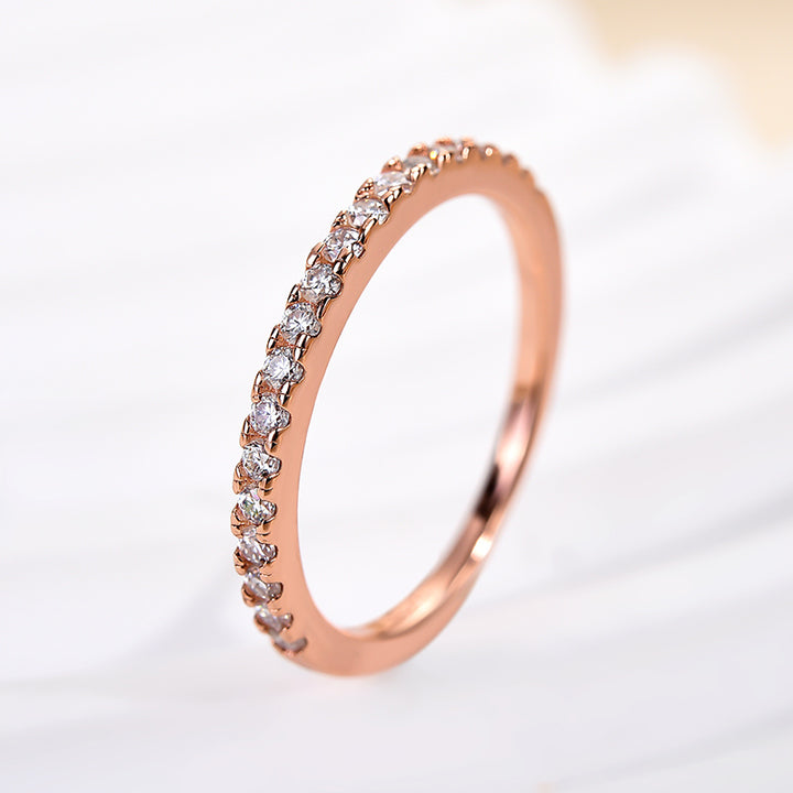 Rodiffy Moissanite 0.5 Ct Round Cut Half Halo Rose Gold Anniversary Ring