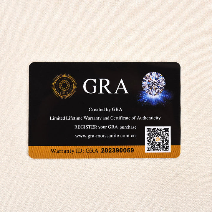 GRA authenticity card for the certified moissanite center stone