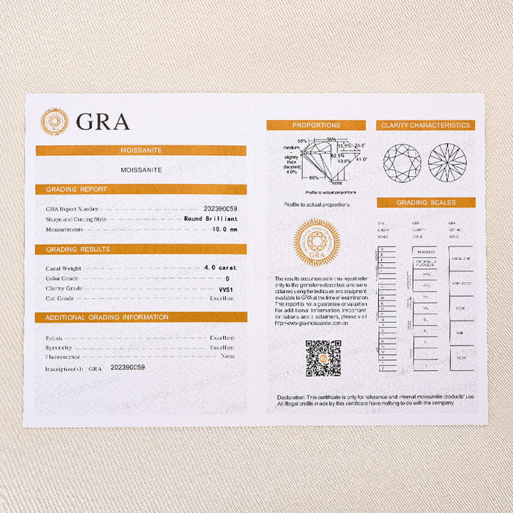 GRA certification report included with the round moissanite engagement ring