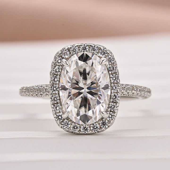 Rodiffy Moissanite 2.5 Ct Halo Oval Cut Promise Ring For Women