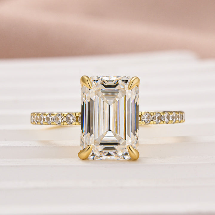 Rodiffy Moissanite 3.5 Ct Emerald Cut Yellow Gold Engagement Ring For Women