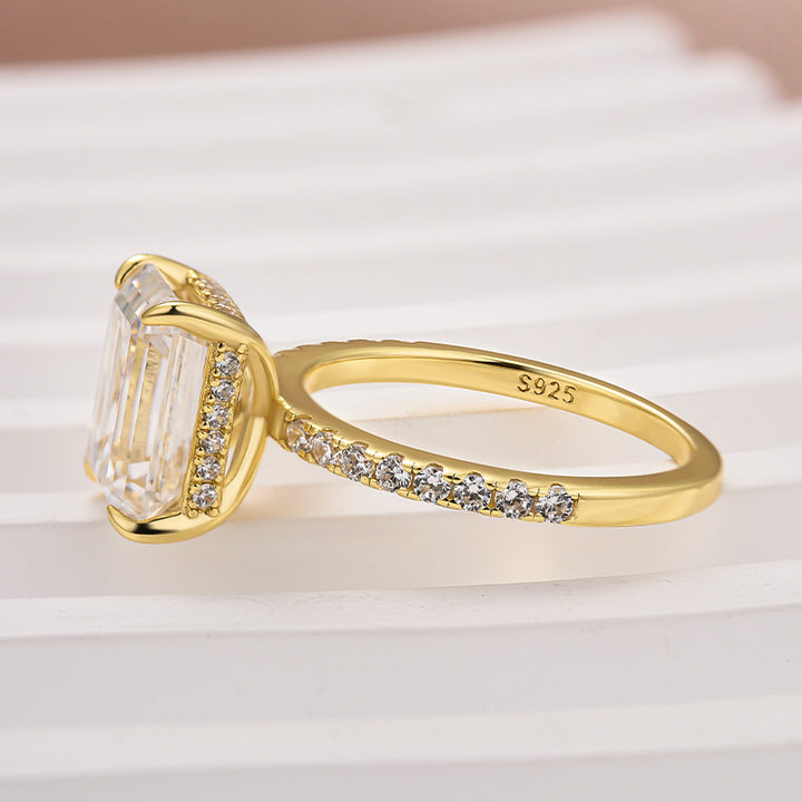 Rodiffy Moissanite 3.5 Ct Emerald Cut Yellow Gold Engagement Ring For Women