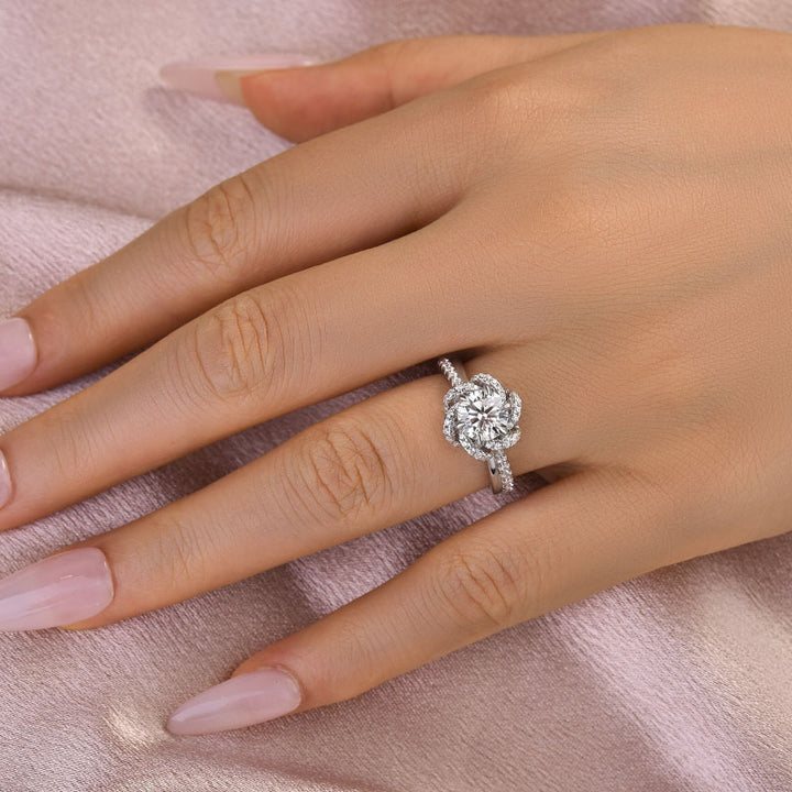 Rodiffy Moissanite 1.0Ct Round Cut Twist Flower Design Engagement Ring