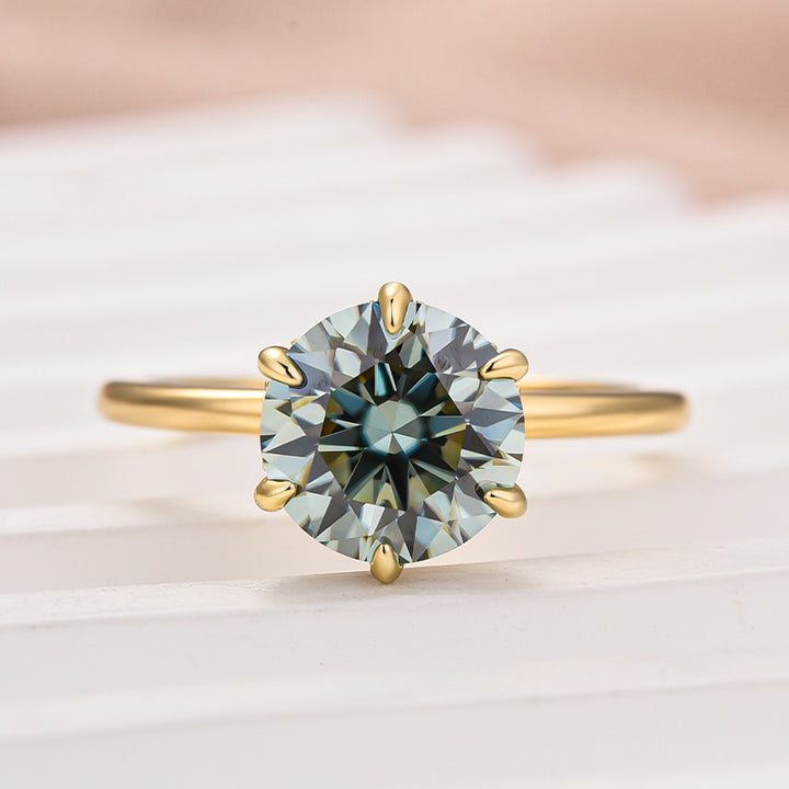 Rodiffy Moissanite 2.0 Ct Round Cut Paraiba Tourmaline Engagement Ring