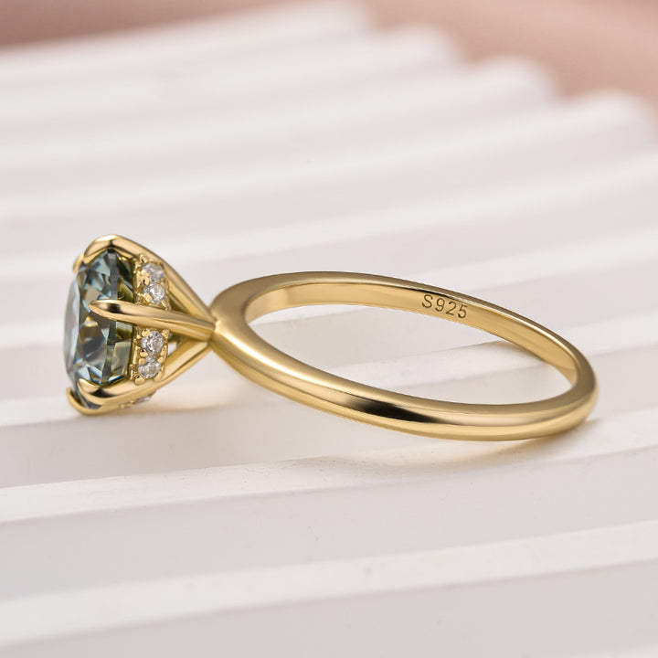Rodiffy Moissanite 2.0 Ct Round Cut Paraiba Tourmaline Engagement Ring