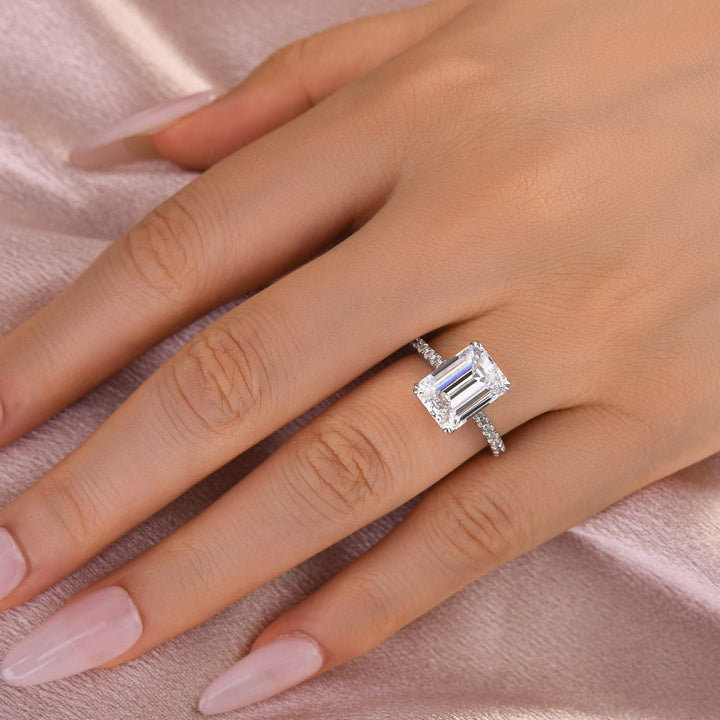 Rodiffy Moissanite 4.5 Ct Emerald Cut Engagement Ring For Women