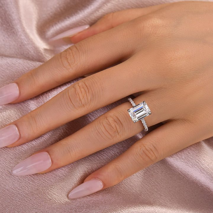 Rodiffy Moissanite 3.5 Ct Emerald Cut Engagement Ring For Women
