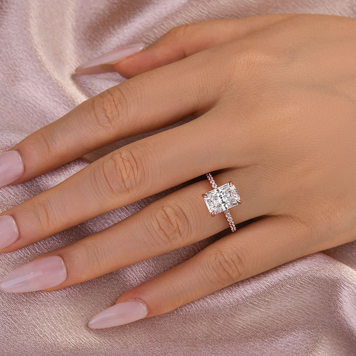 Rodiffy Moissanite 2.0 Ct～4.0Ct Radiant Cut Rose Gold Engagement Ring For Women
