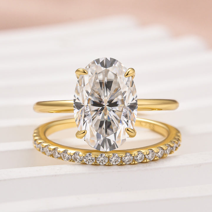 Rodiffy Moissanite 4.0 Ct Hidden Halo Solitaire Oval Cut Yellow Gold Wedding Ring