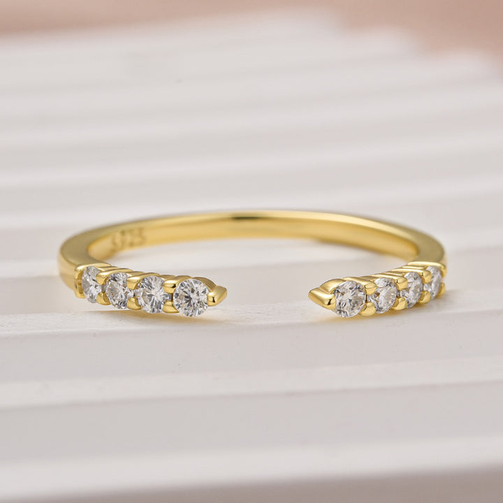 Rodiffy 0.2Ct Round Cut Yellow Gold Open Moissanite Diamond Wedding Band