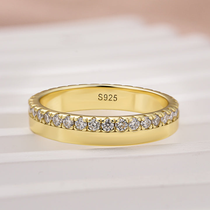 Rodiffy Moissanite S925 0.48ct Round Brilliant Cut Yellow Gold Eternity Wedding Band in Sterling Silver
