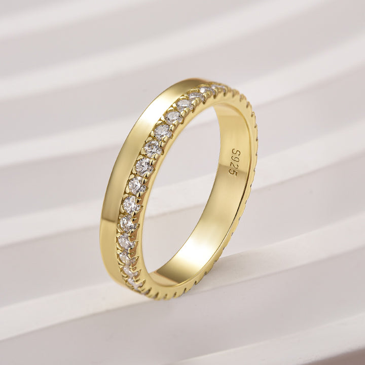 Rodiffy Moissanite S925 0.48ct Round Brilliant Cut Yellow Gold Eternity Wedding Band in Sterling Silver