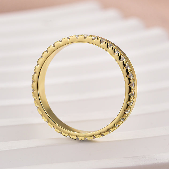 Rodiffy Moissanite S925 0.48ct Round Brilliant Cut Yellow Gold Eternity Wedding Band in Sterling Silver