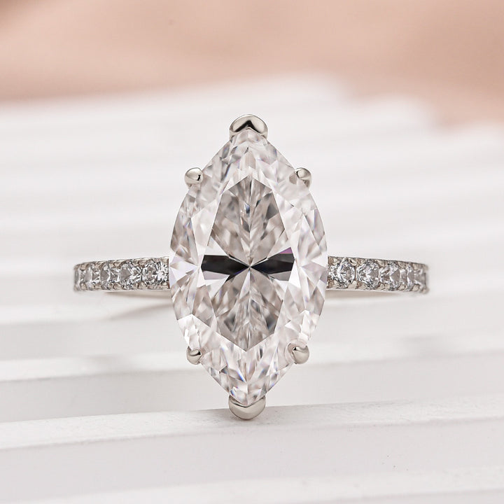 Rodiffy Moissanite 1.0Ct～4.0 Ct Marquise Cut White Gold Half-Coverage Engagement Ring