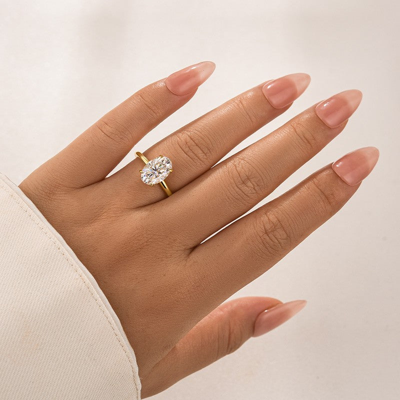 Rodiffy Moissanite 3.0Ct Oval Cut Yellow Gold Promise Ring For Women