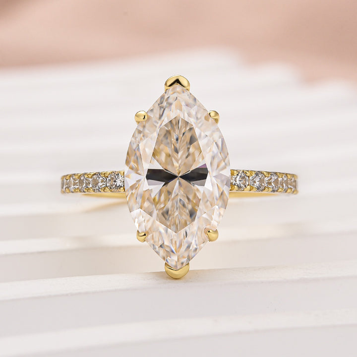 Rodiffy Moissanite 4.0 Ct Marquise Cut Yellow Gold Half-Coverage Engagement Ring