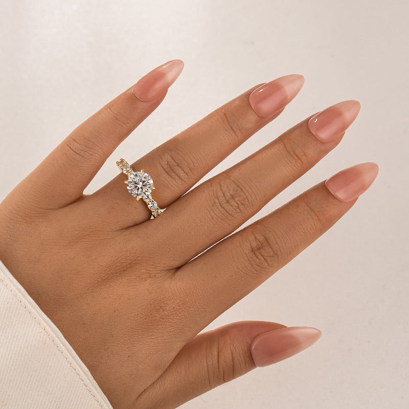 Rodiffy Moissanite 2.0Ct~4.0 Ct Round Yellow Gold Engagement Ring