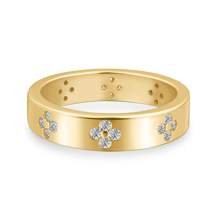 Rodiffy Moissanite Yellow Gold Clover Wide Wedding Band