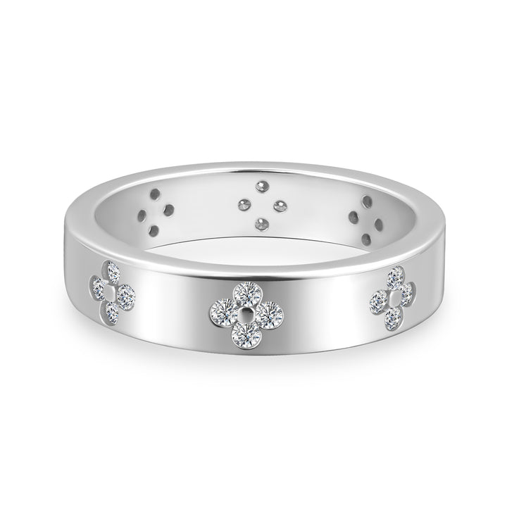 Rodiffy Moissanite White Gold Clover Wide Wedding Band