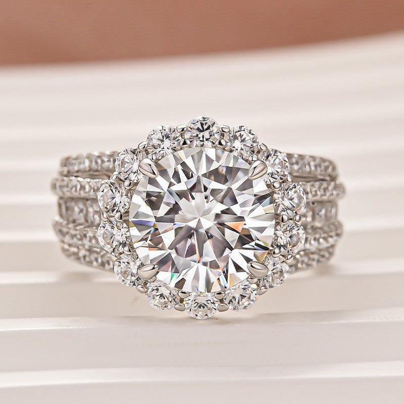 Moissanite Halo Split Shank 4.0Ct Round Cut White Gold Engagement Ring