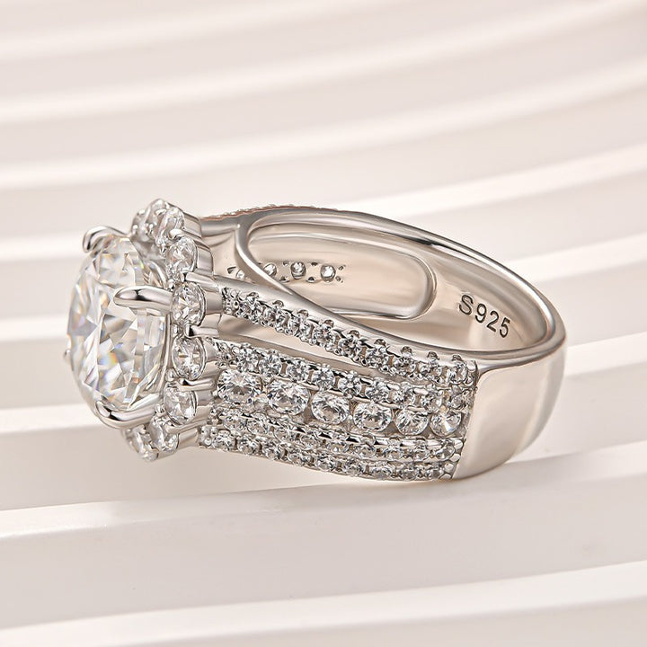 Moissanite Halo Split Shank 4.0Ct Round Cut White Gold Engagement Ring
