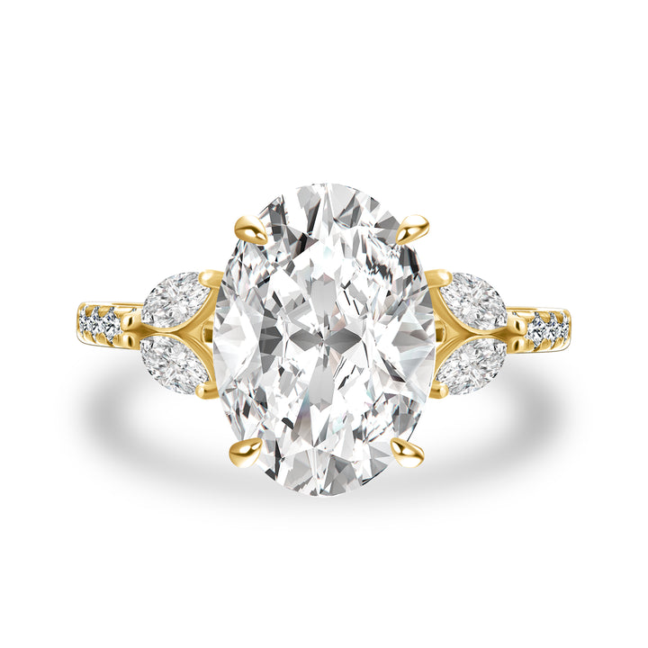 Rodiffy Moissanite 4.0 Ct Oval and Angled Marquise Five Stone Engagement Ring