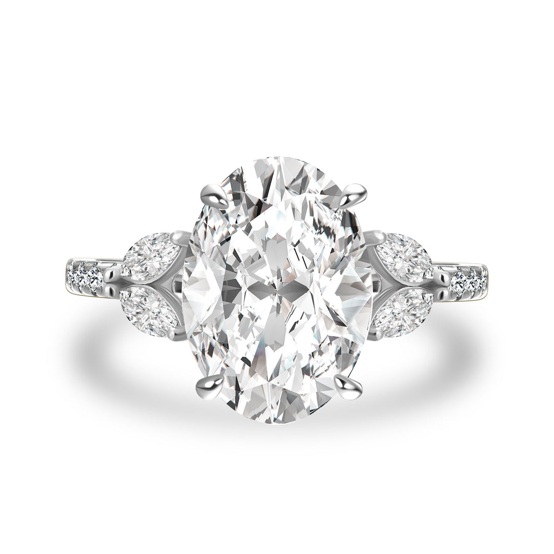 Rodiffy Moissanite 4.0 Ct Oval and Angled Marquise Five Stone White Gold Engagement Ring