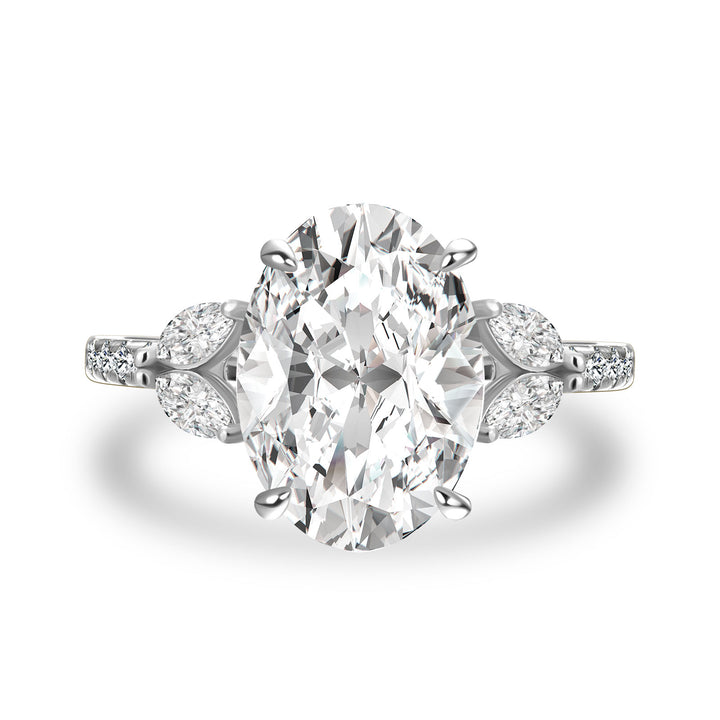 Rodiffy Moissanite 4.0 Ct Oval and Angled Marquise Five Stone White Gold Engagement Ring