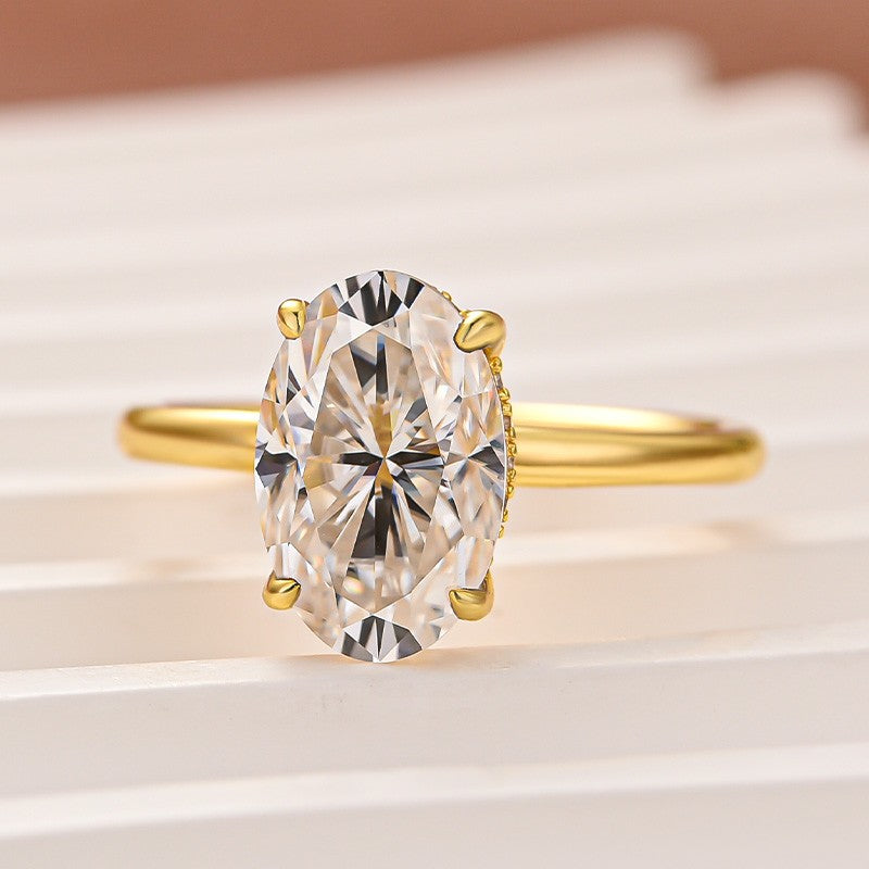 Rodiffy Moissanite 3.0Ct Oval Cut Yellow Gold Promise Ring For Women