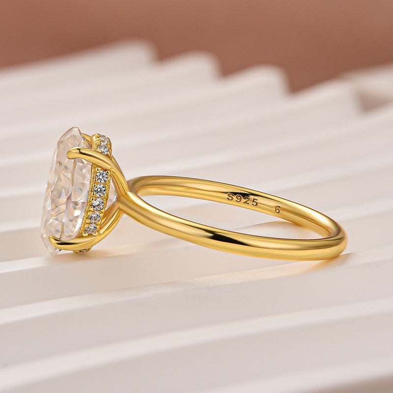Rodiffy Moissanite 3.0Ct Oval Cut Yellow Gold Promise Ring For Women