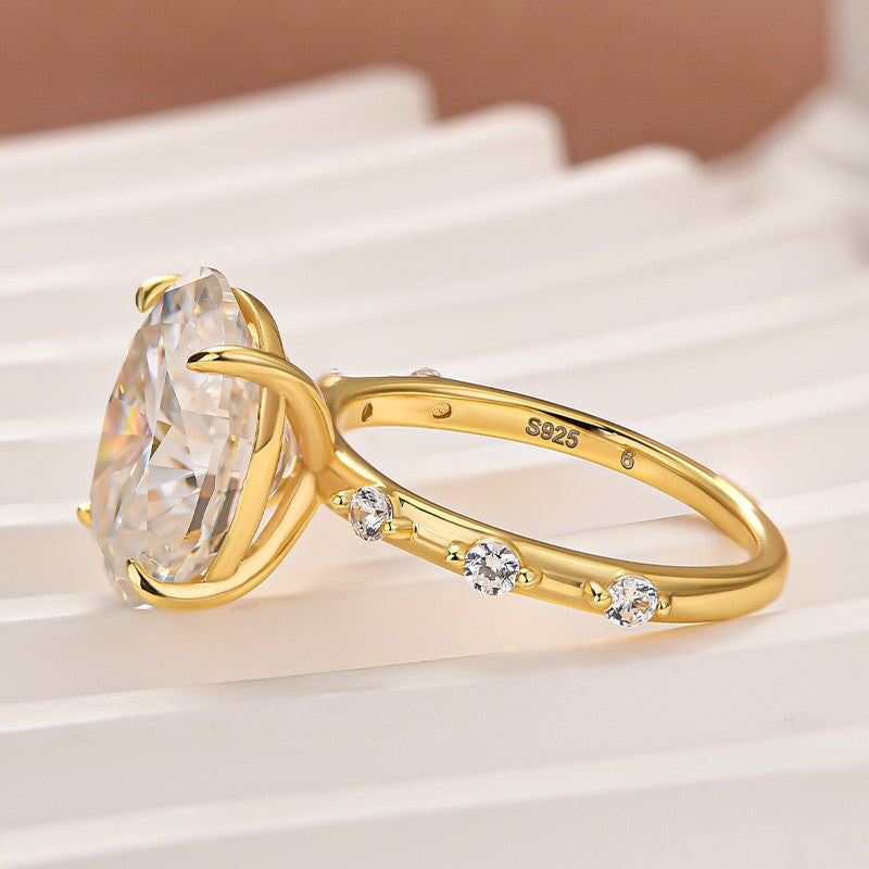 Yellow Gold 5.5 Ct Oval Cut Moissanite Engagement Ring In Sterling Silver