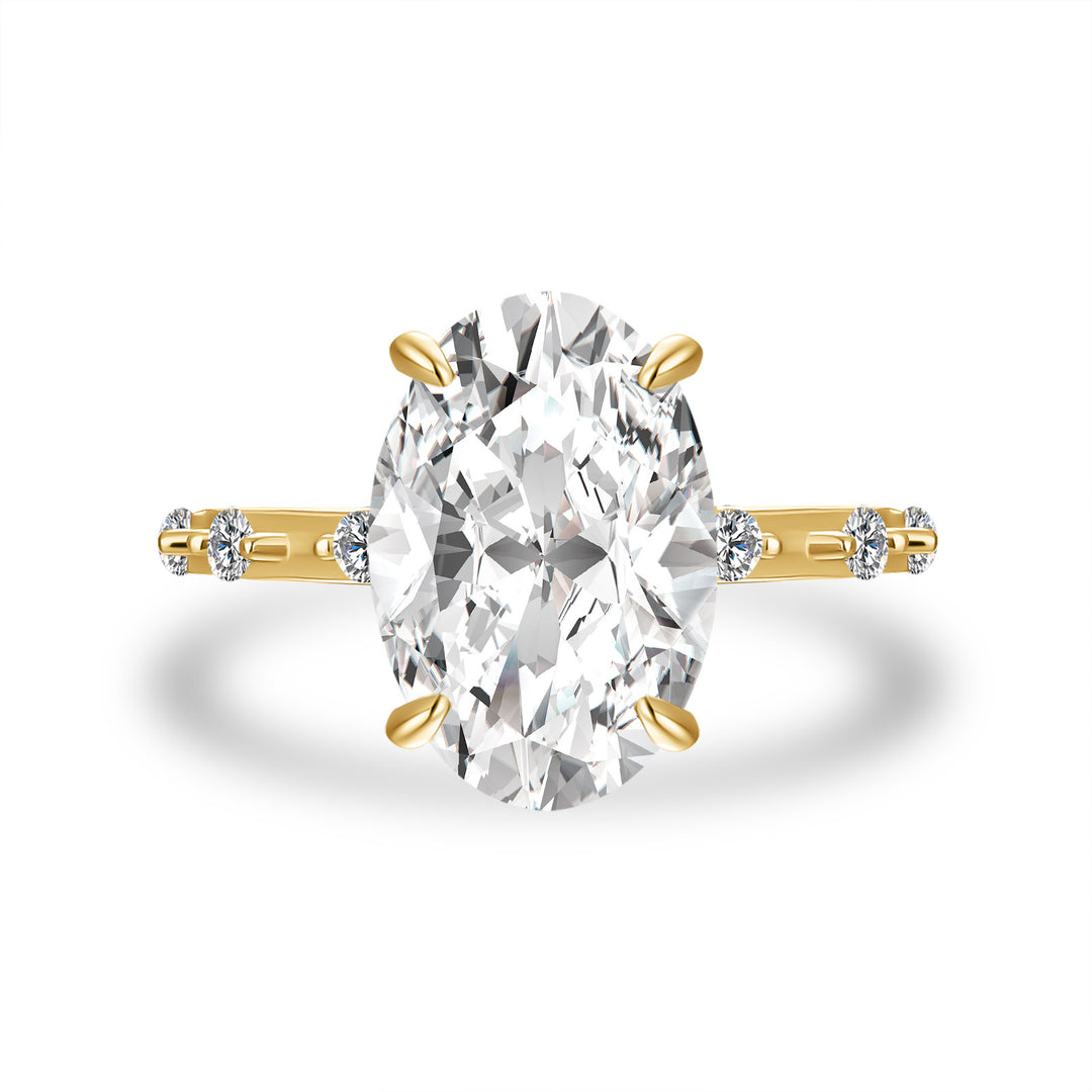Yellow Gold 5.5 Ct Oval Cut Moissanite Engagement Ring In Sterling Silver