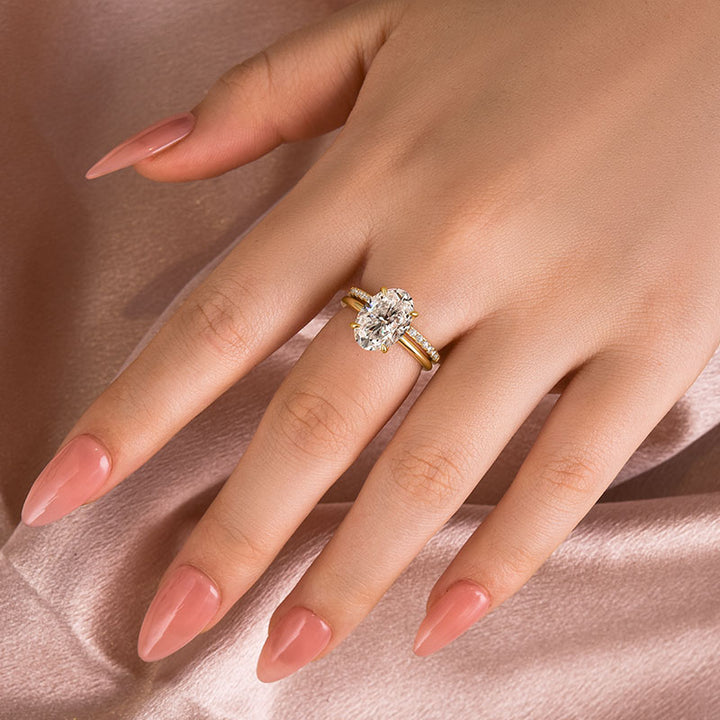 Rodiffy Moissanite 4.0 Ct Hidden Halo Solitaire Oval Cut Yellow Gold Wedding Ring