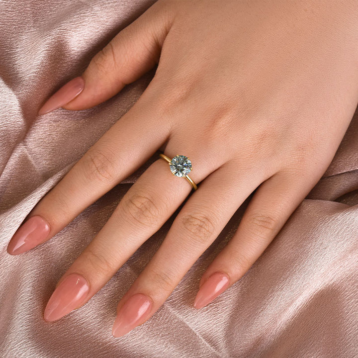 Rodiffy Moissanite 2.0 Ct Round Cut Paraiba Tourmaline Engagement Ring