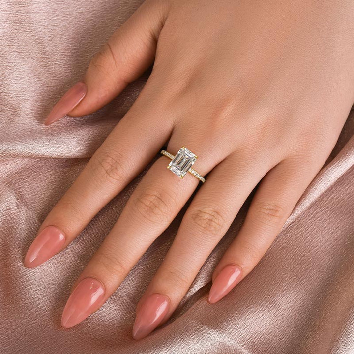 Rodiffy Moissanite 3.5 Ct Emerald Cut Yellow Gold Engagement Ring For Women