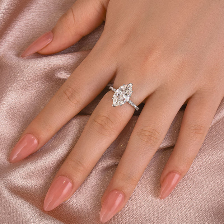 Rodiffy Moissanite 1.0Ct～4.0 Ct Marquise Cut White Gold Half-Coverage Engagement Ring
