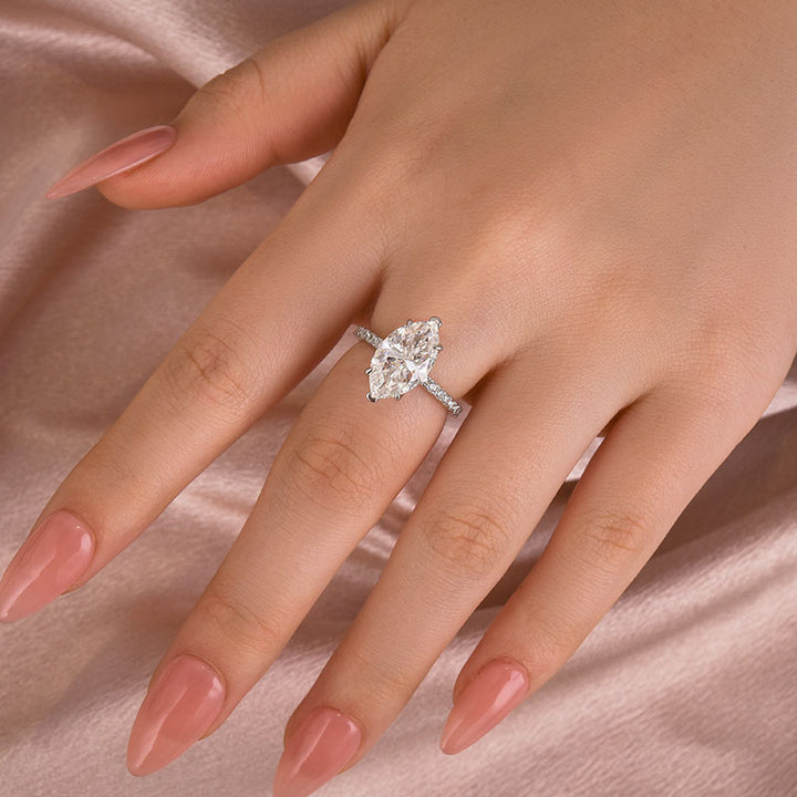 Rodiffy Moissanite 1.0Ct～4.0 Ct Marquise Cut White Gold Half-Coverage Engagement Ring