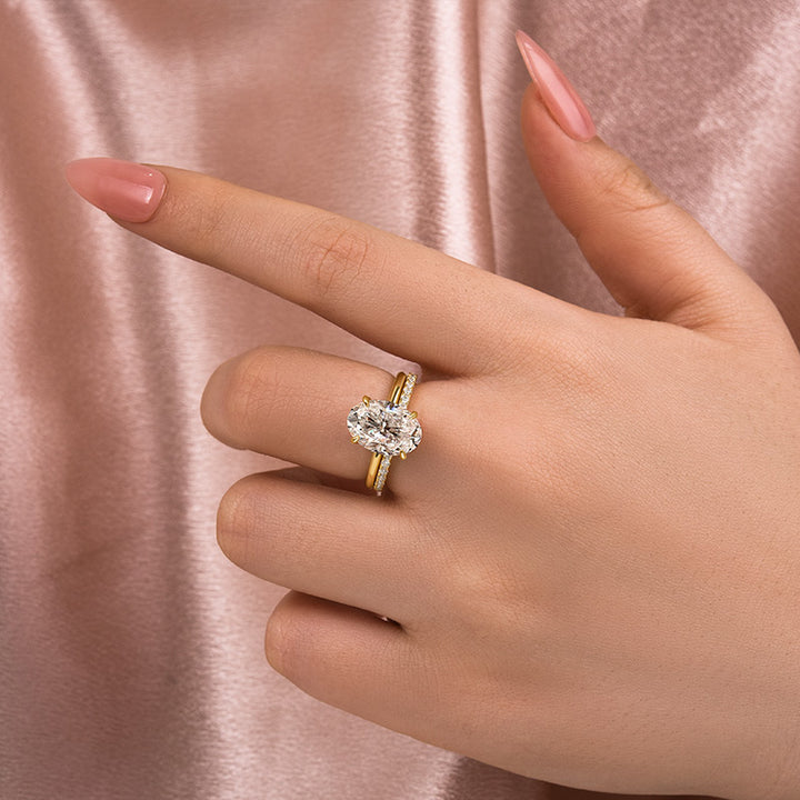 Rodiffy Moissanite 4.0 Ct Hidden Halo Solitaire Oval Cut Yellow Gold Wedding Ring