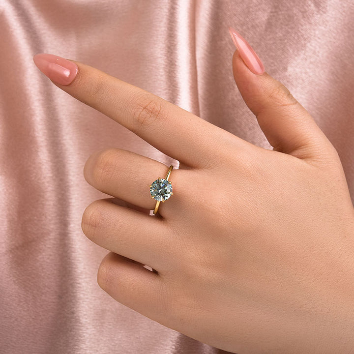 Rodiffy Moissanite 2.0 Ct Round Cut Paraiba Tourmaline Engagement Ring
