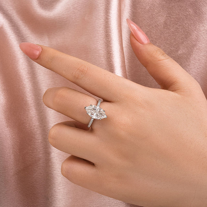 Rodiffy Moissanite 1.0Ct～4.0 Ct Marquise Cut White Gold Half-Coverage Engagement Ring