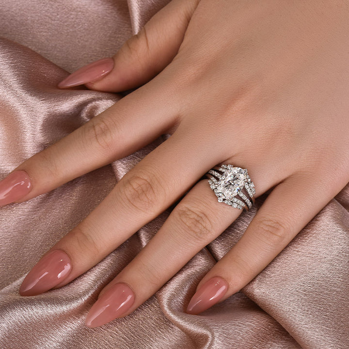 Moissanite 4.0Ct Oval Cut White Gold Stack Wedding Ring with Jacket Wedding Band