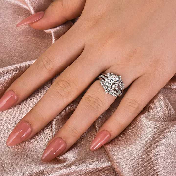 Moissanite 3.0Ct Cushion Cut White Gold Stack Wedding Ring with Jacket Wedding Band