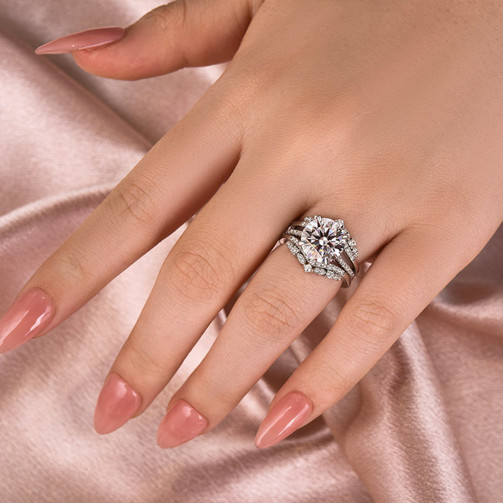 Moissanite 4.0Ct Round Cut 4 Prong Stack Wedding Ring with Jacket Wedding Band