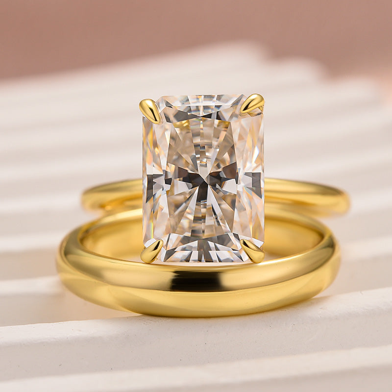 Rodiffy Moissanite 4.5 Ct Radiant Cut Yellow Gold Wedding Ring Set with Wide Band